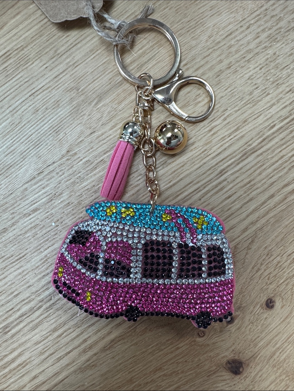 Embellished Pink Rhinestone Camper Keychain